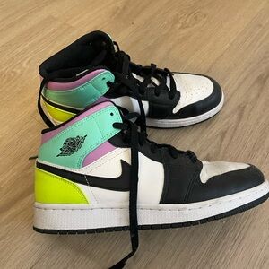 Jordan Kids Black White Green Purple Sneakers